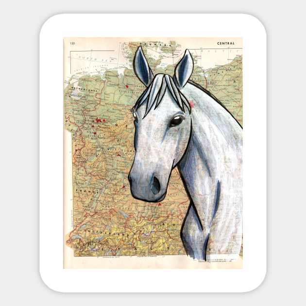 Trakehner Horse on Vintage Map Sticker by lizstaley